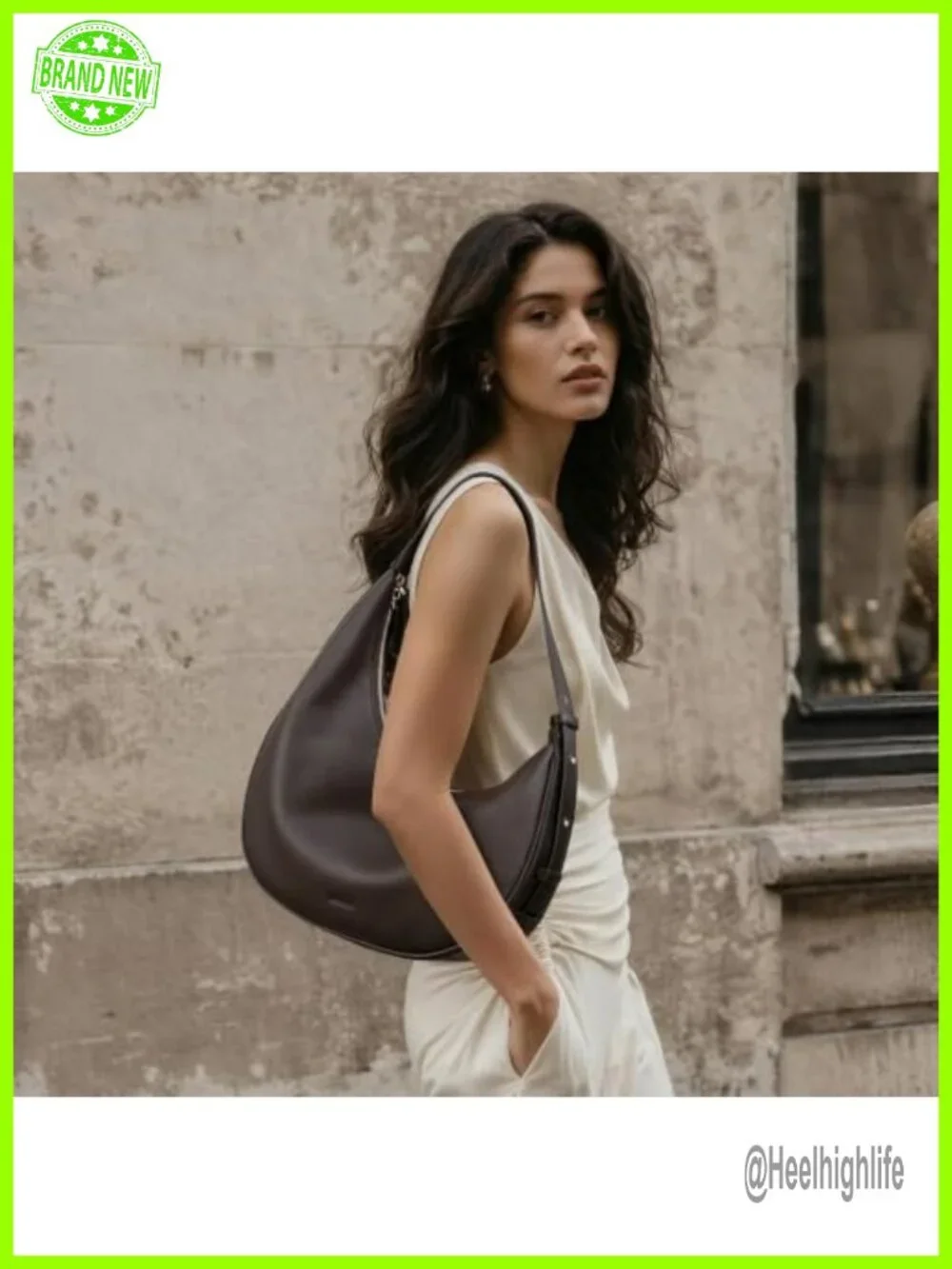Genuine Leather Slouchy Hobo Bag, Crescent Crossbody Shoulder Bag